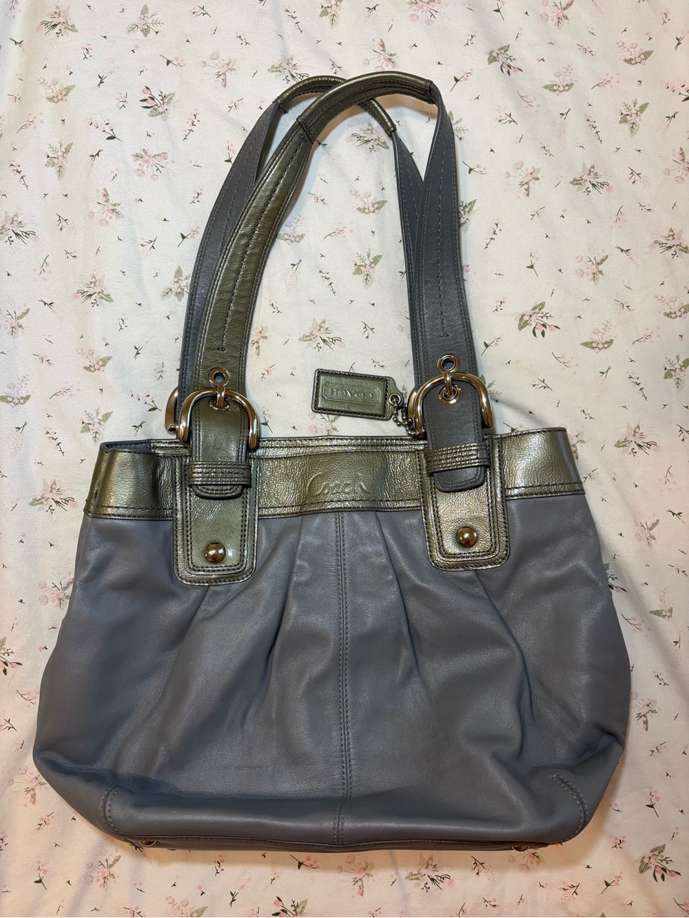 Coach Soho Pleated Grey Leather Tote Shoulder Bag (Style F15045)